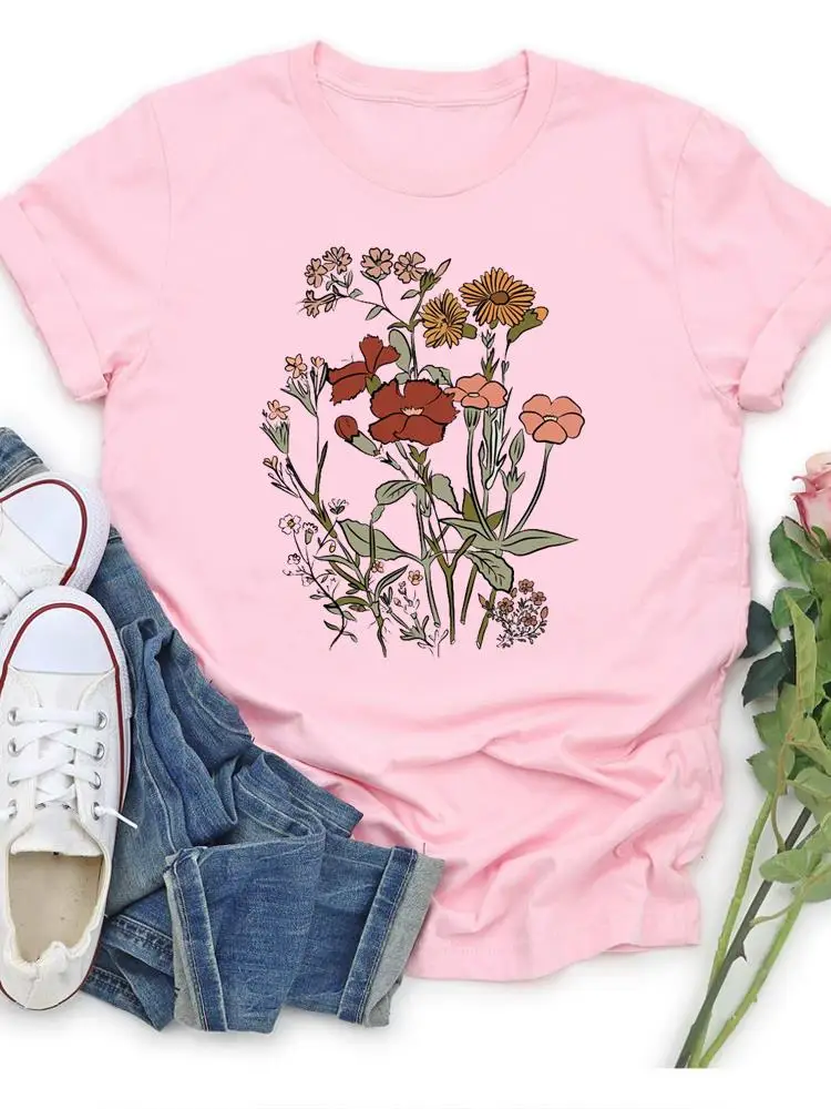 Clothing Female Summer T Fashion Casual Tee Watercolor Flower 90s Style Short Sleeve Printed Women Clothes Graphic T-shirts