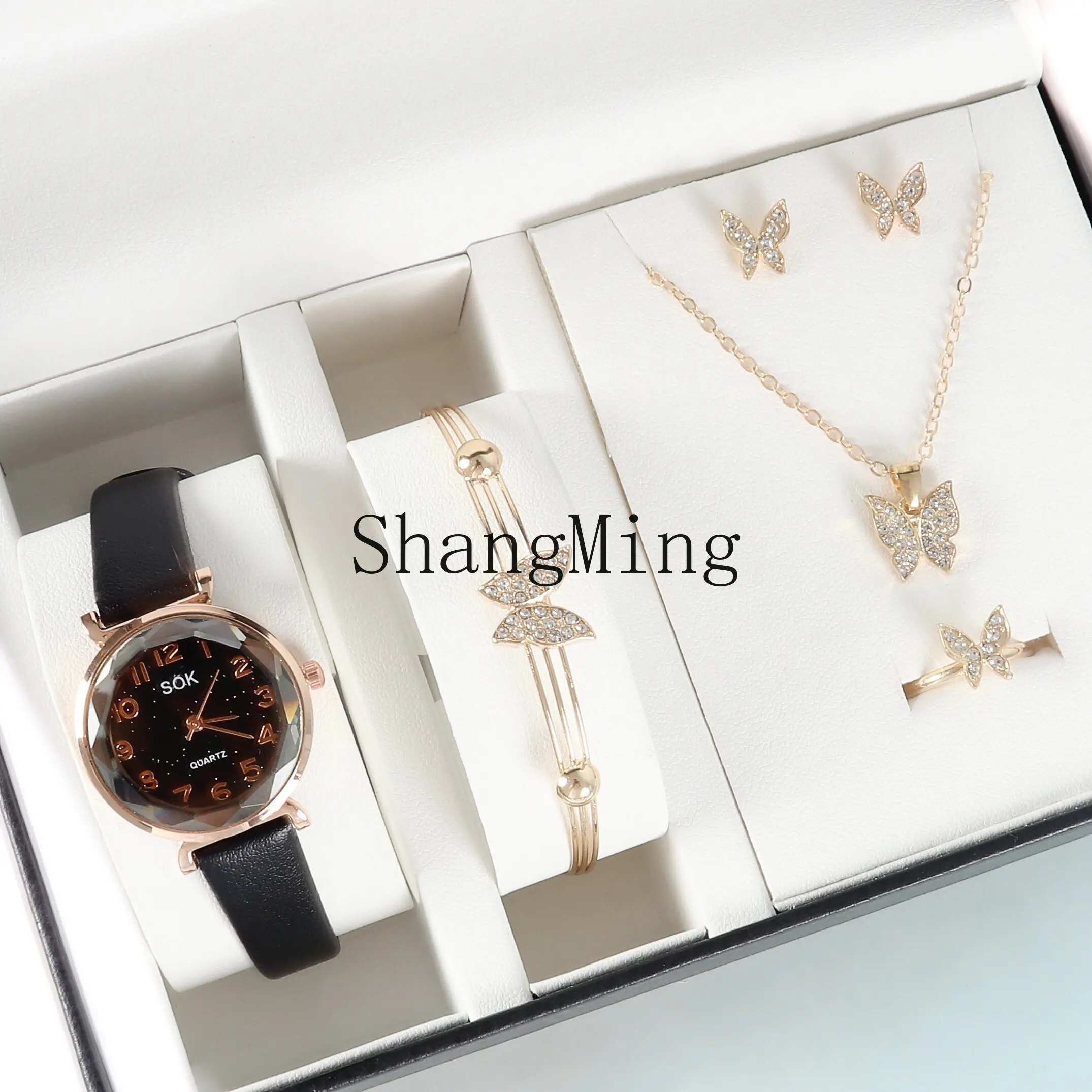 

SM women's watch new women's casual dial belt quartz watch beaded bracelet set