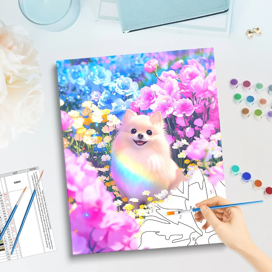 GATYZTORY Painting By Numbers Diy Oil Kill Time Arts Crafts Markers By Numbers Flower Dog Home Decoration Handicraft Art Drawing
