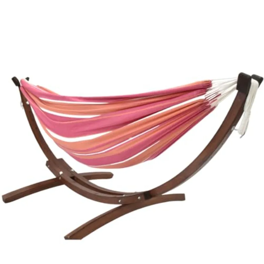 

Outdoor double cotton hammock with solid pine arc stand in mimosa color450 lb capacity, FSC-certified wood frame, 87-inch bed,