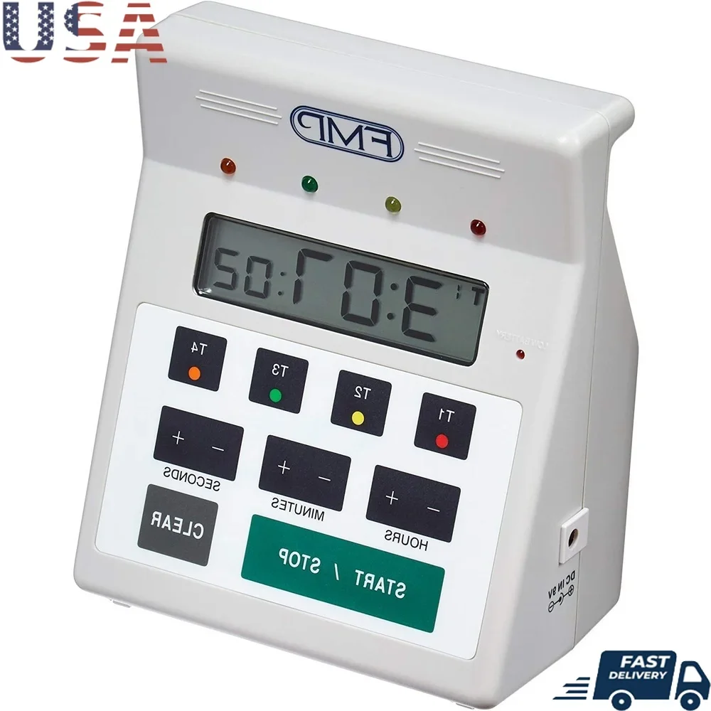 

Digital 4 Channel Kitchen Countdown Timer Water Resistant LCD Display Non Skid Battery Operated Easy to Use Commercial Cooking