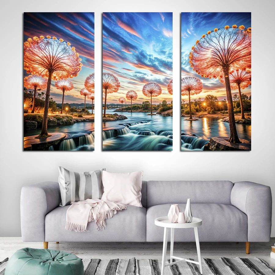 

Sunset Scenery River Trees Diy Diamond Painting Large Size Triptych Landscape Full Mosaic Embroidery Pictures 3pieces/set