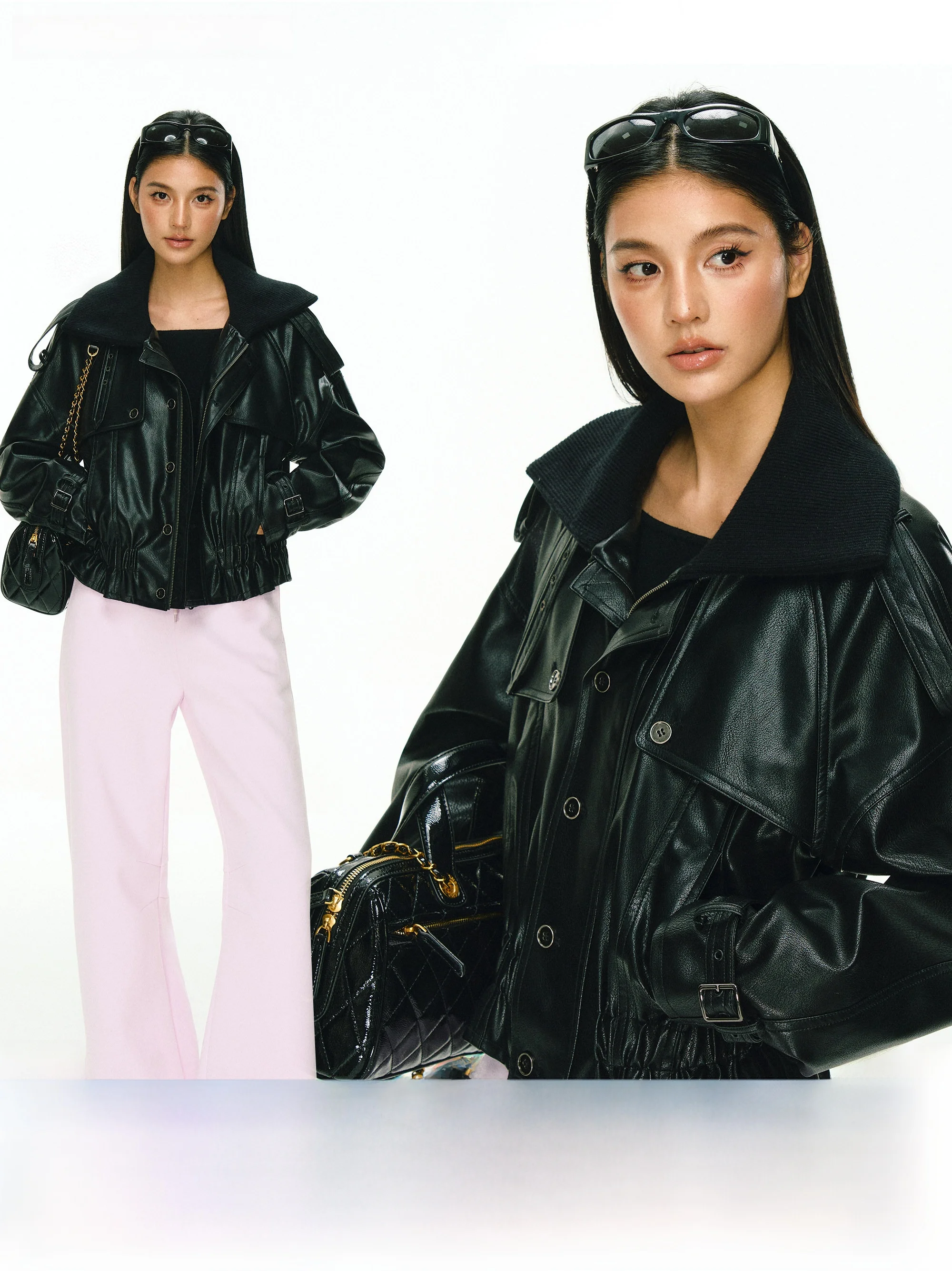 

Ariseism New Arrival Vintage Sle Leather Jaet Women's Faion Straight Cut ort Coat Zipper Closure Color PU Material