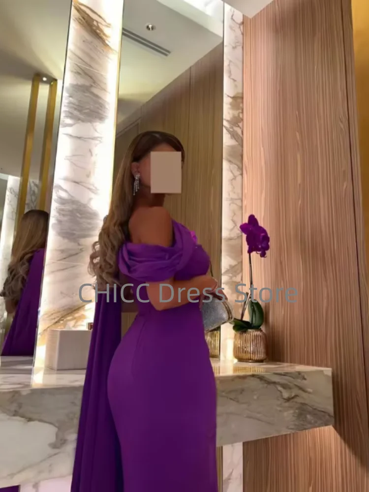 サウジアラビアイブニングドレス ケープ付き ワンショルダー フォーマルウエディングドレス パープル マーメイド ロング 結婚式のゲストパーティードレス カスタマイズ