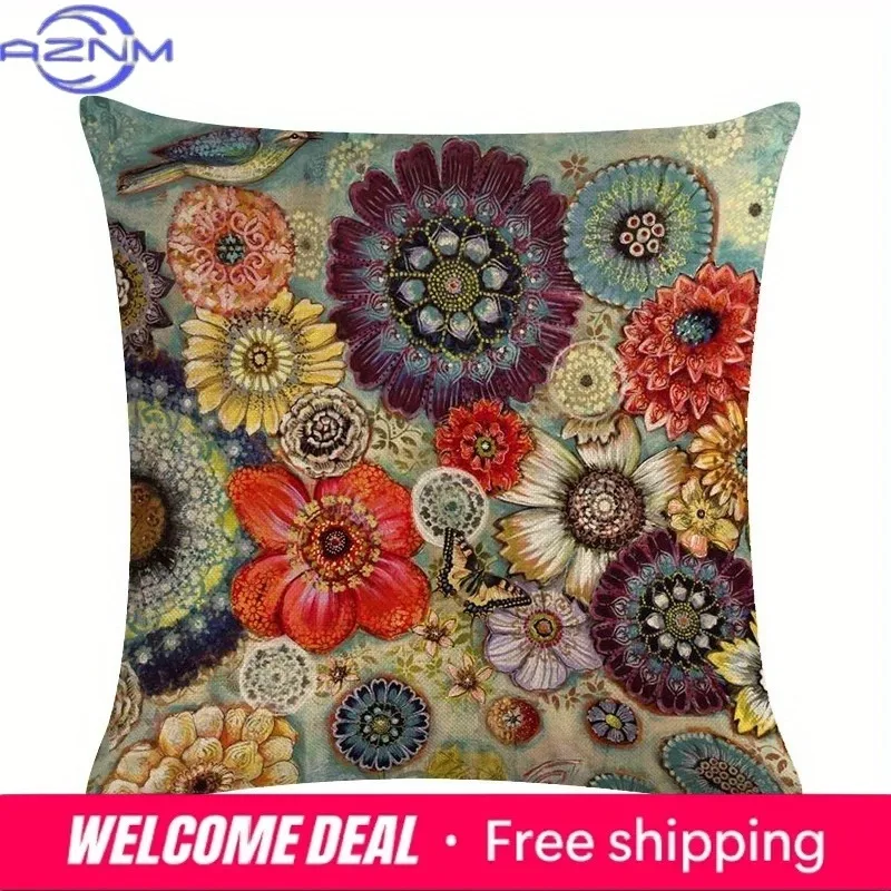 Home Decor Colorful Floral and Butterfly Pattern Pillow Covers Pattern Cushion Cover Suitable for Sofa Bedroom Car Pillow Cover