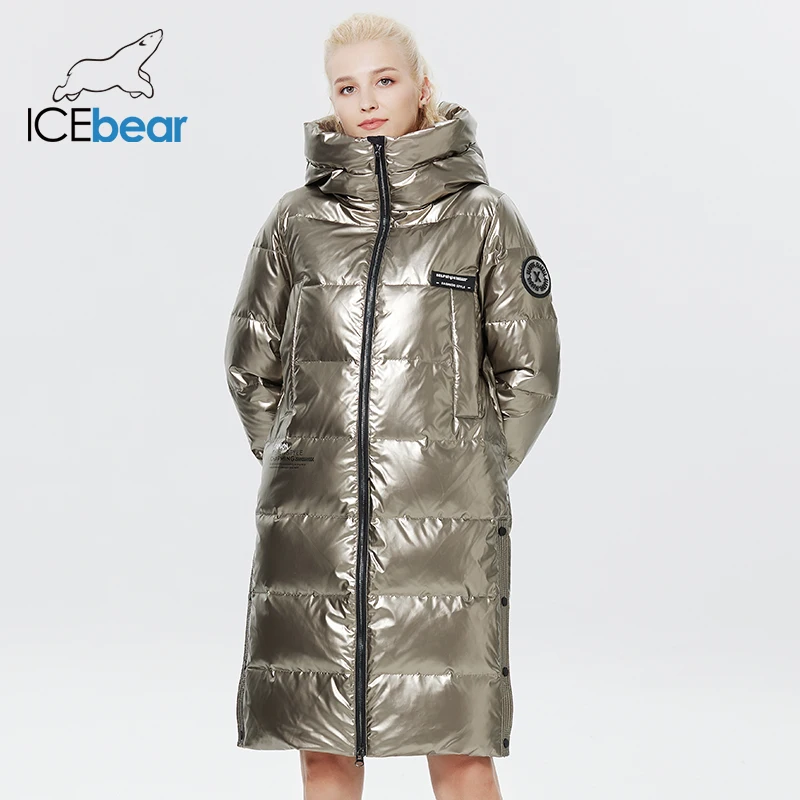 ICEbear-jaqueta alongada para mulheres, casaco alongado, parkas longos para senhoras, elegante e quente, casual e fino, nova marca, GWY22527D,