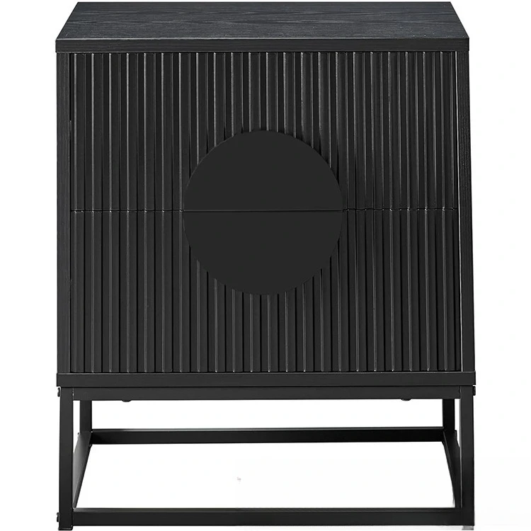 

Bedroom Modern Bedside Table with Metal Legs, Grooved Sofa Side Table