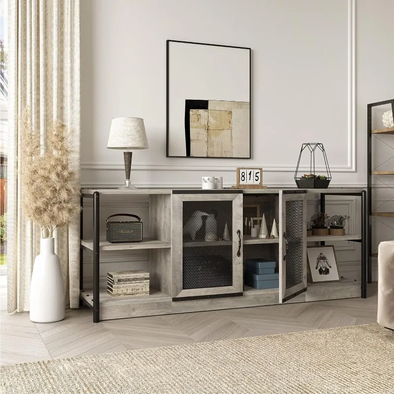 

TV Stand for 65 inches TVs, Farmhouse Entertainment Center with Storage Cabinet and Mesh Doors, Industrial TV Media C