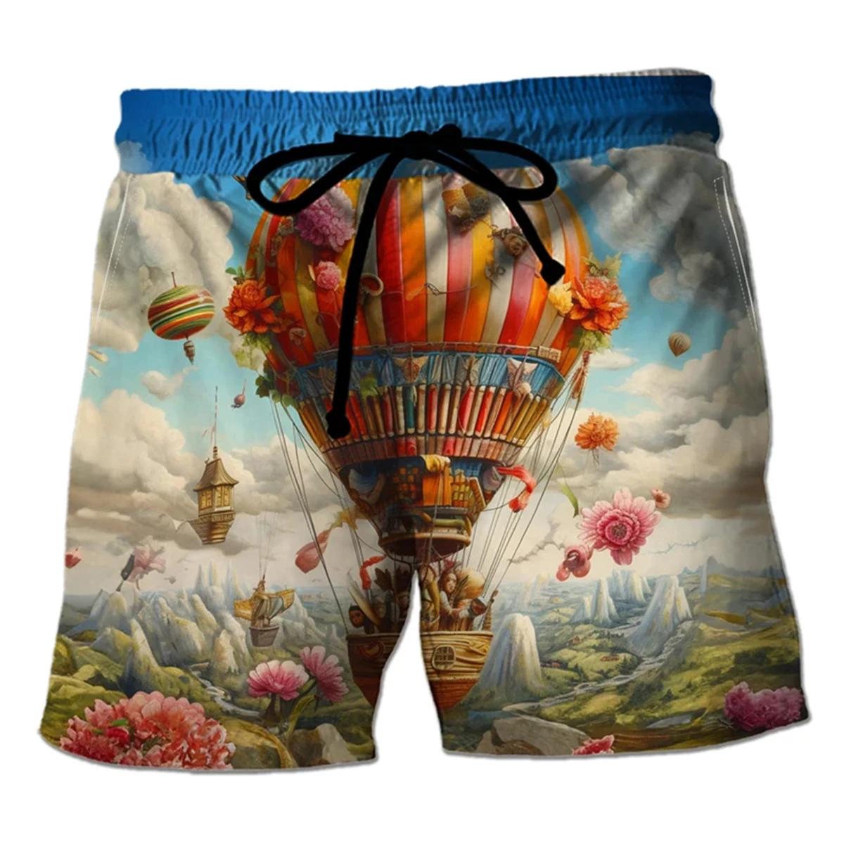 

Funny Hot Air Balloon Beach Shorts - Harajuku Fashion Hawaiian Fire Balloon Pattern Men's & Boys Casual Wear