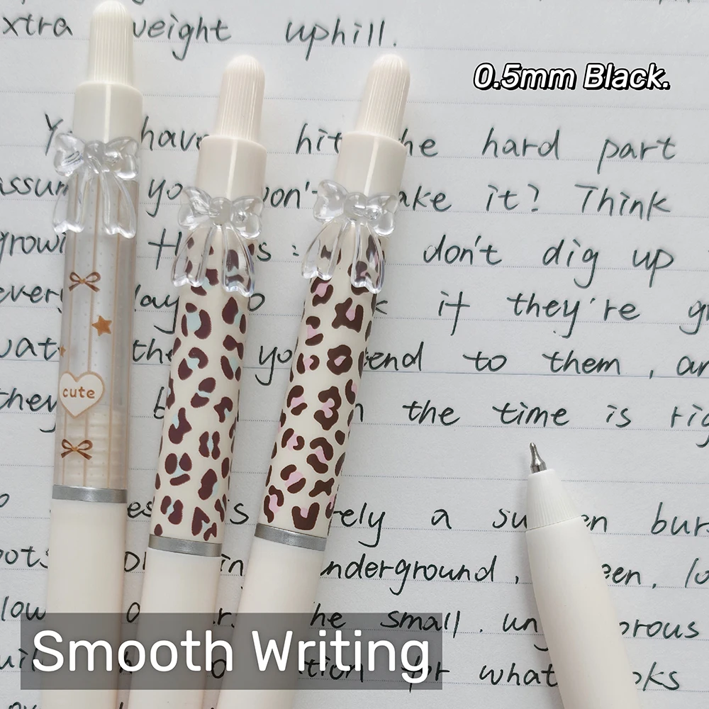 4Pcs Leopard Print Polka Dot Gel Pens 0.5mm Black Quick Dry Pen Creative Bow Writing Pens for Study and Office