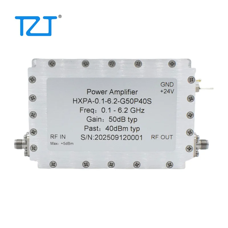 

TZT 0.1-6.2GHz 10W RF Microwave Power Amplifier 1.6dB Low Noise 50dB High Gain Amplifier with SMA Female Connector