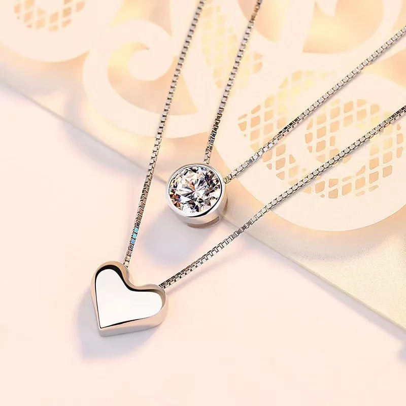 Women's 925 Sterling Silver Double-Layer Heart-Shaped Necklace