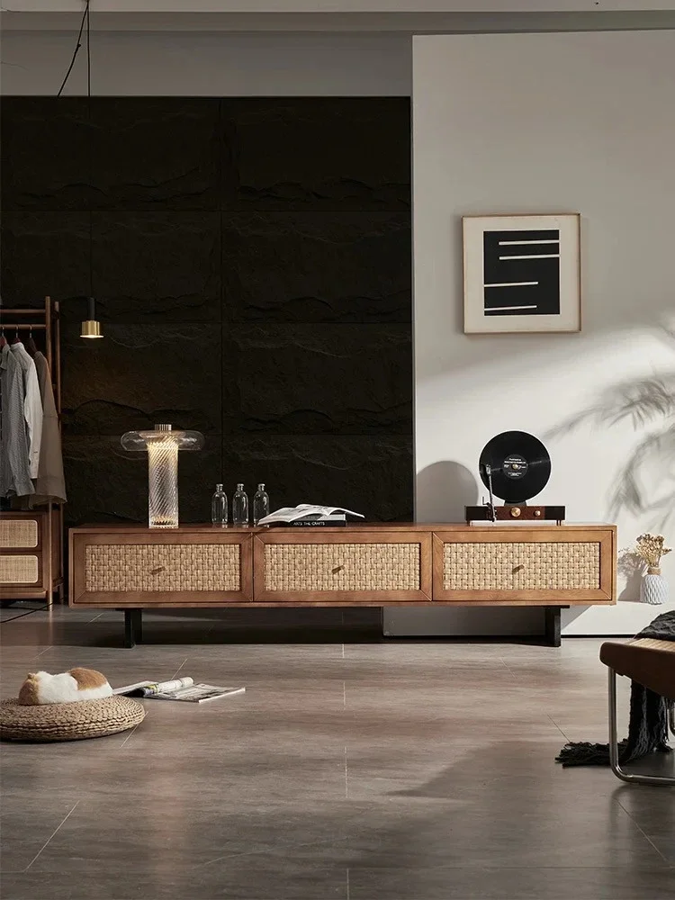 

Nordic Modern Solid Wood TV Cabinet Simple Rattan Audiovisual Cabinet
