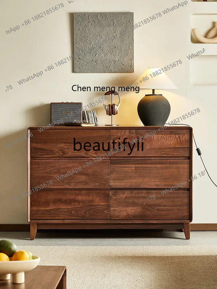 

M178 Североамериканский шестиколесный шкаф из черного ореха, скандинавский простой сундук из цельного дерева, домашний шкафчик