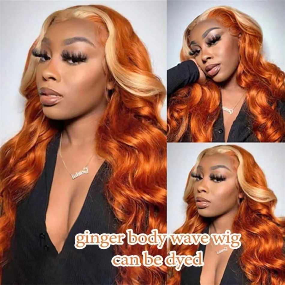 350 Ginger 13x4 HD Transparent Lace Front Wigs Human Hair Orange Colored Body Wave Lace Front Wig For Women 350 Color Wig Free Part Realistic Looking 30 Inch view 4