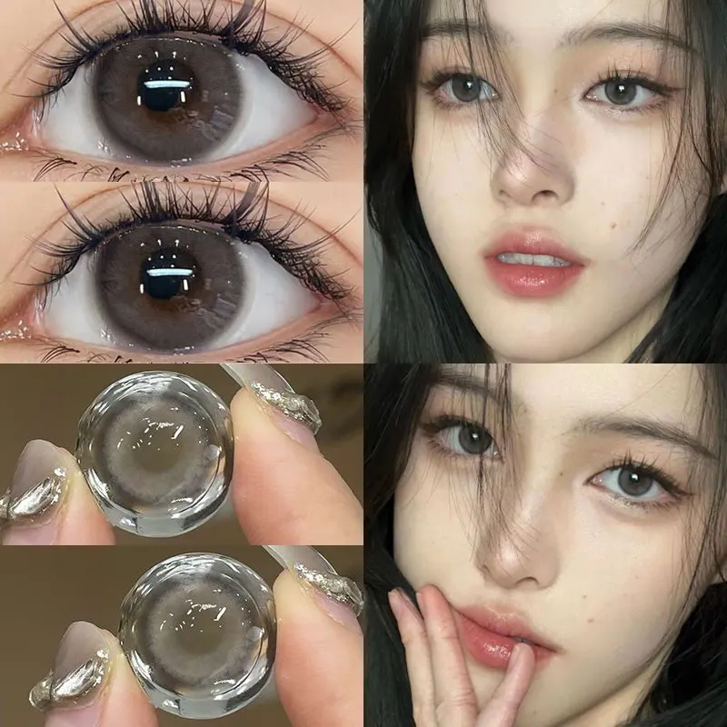 YIMEIXI 2-Piece New Colorful Contact Lenses Grey Beautiful Pupil Soft Lenses Myopia Degree Makeup Lens London Fog Grey