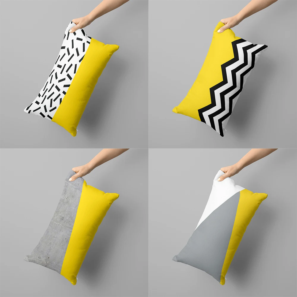 Yellow-gray geometric pillowcases sofa bedroom pillowcases removable and washable multi-size pillowcases 30x50, 40x60, 50x70