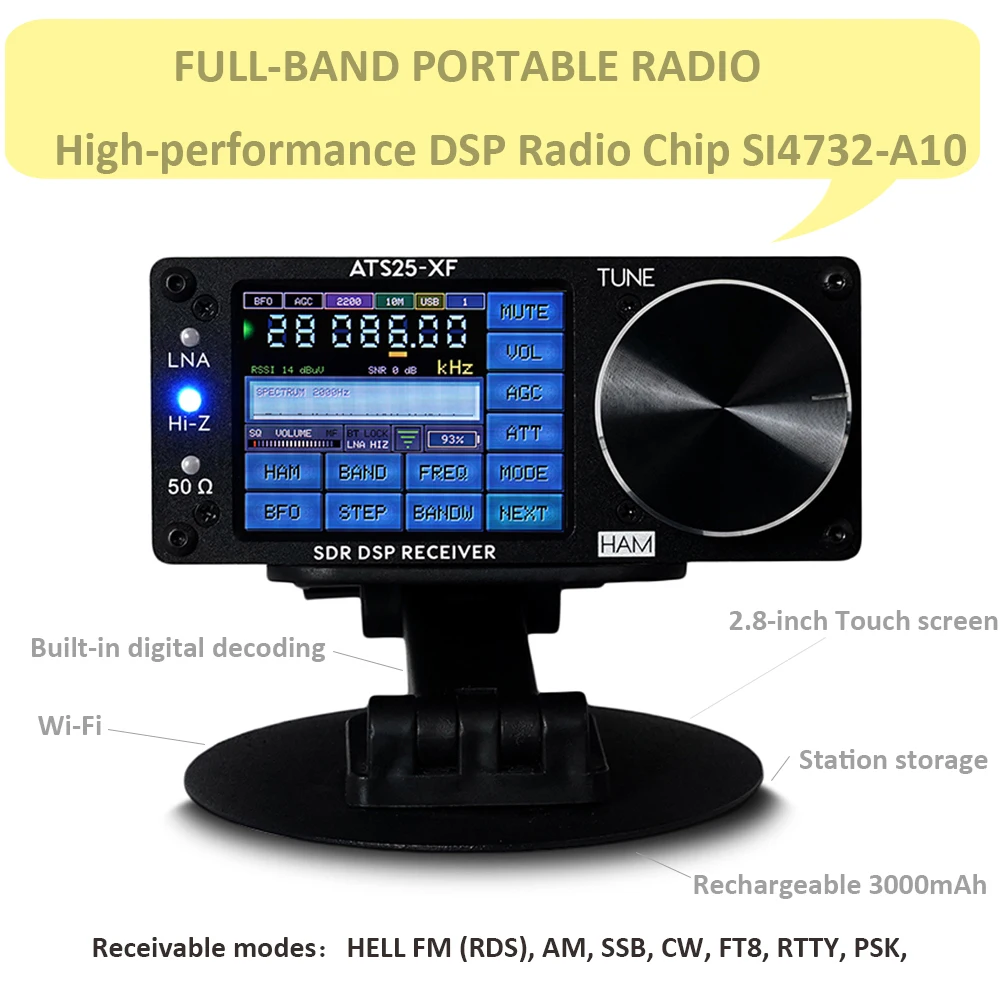 SI4732-A10 DSP Full Band Portable Radio 2.8-inch Touch Screen High-performance HELL,FM (RDS),AM,SSB, CW,FT8, RTTY,PSK Receiver