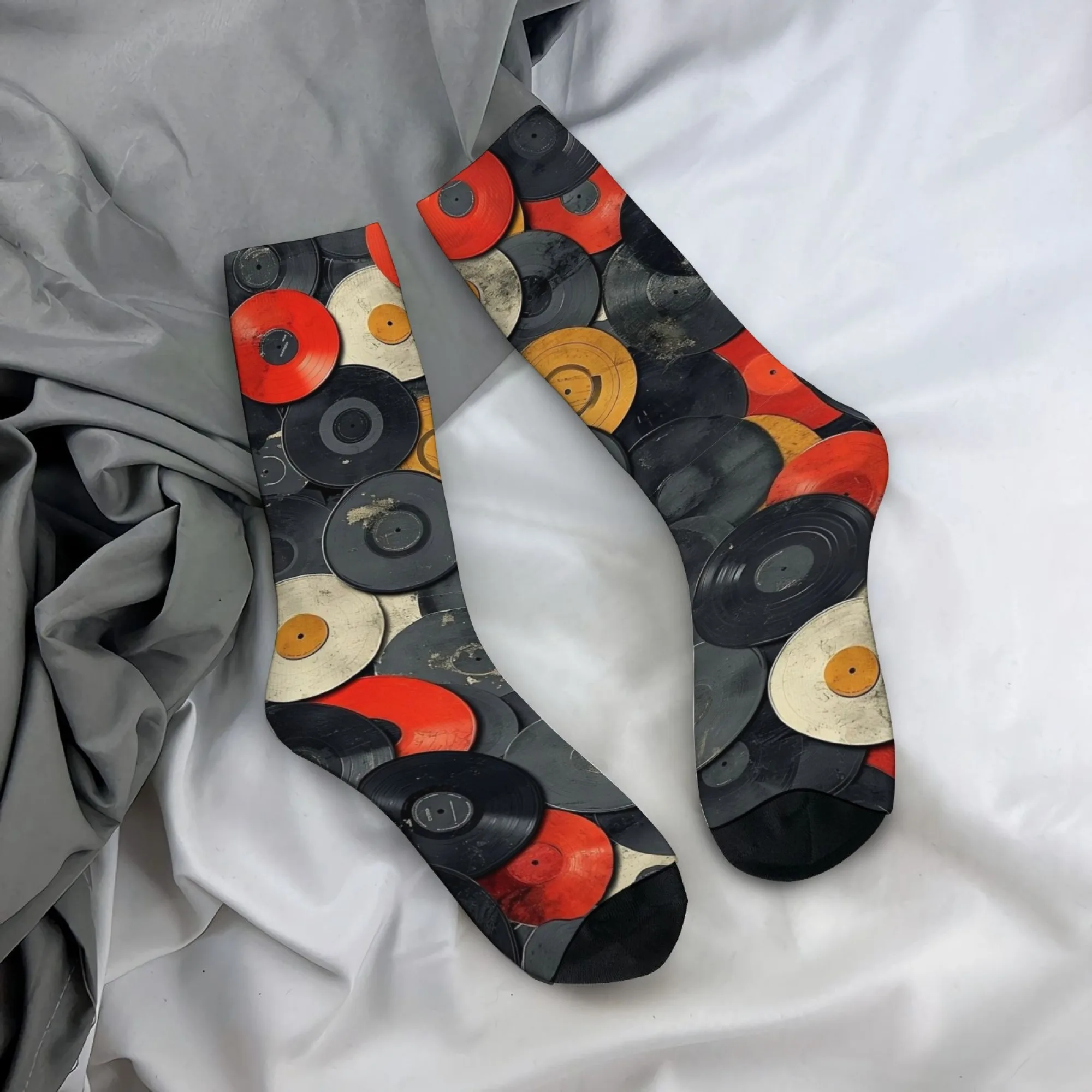 Vintage Vinyl Record Socks Light Durable Smooth Men's Socks Cycling Hiking Camping Happy Party Punk Trendy Edgy Streetwear Socks