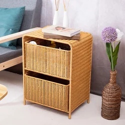 Vintage Rattan Woven Storage Chest of Drawers Side Table for Living Room Bedroom Household - Wicker Storage Rack for Home Use