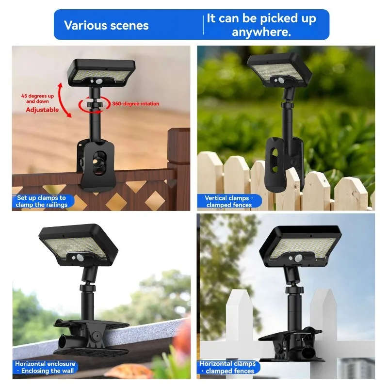 A59Z-مشبك بالطاقة الشمسية على ضوء مستشعر الحركة، IP65 إضاءة مقاومة للماء الجدار مصباح للخارجية للتخييم حديقة ساحة خيمة ضوء الشارع #2