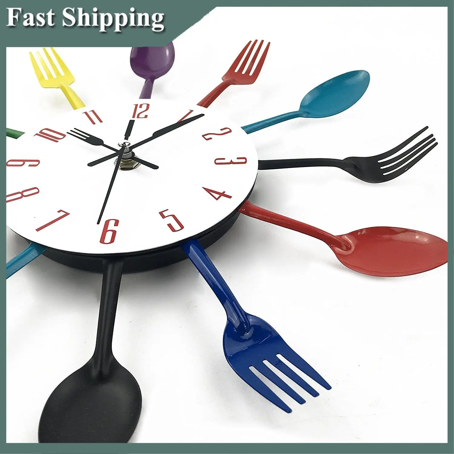 -MEOF Reloj de pared de cocina, cubiertos creativos modernos extraíbles 3D, cuchara de cocina, tenedor, reloj de pared, espejo, pegatina de pared, habitación