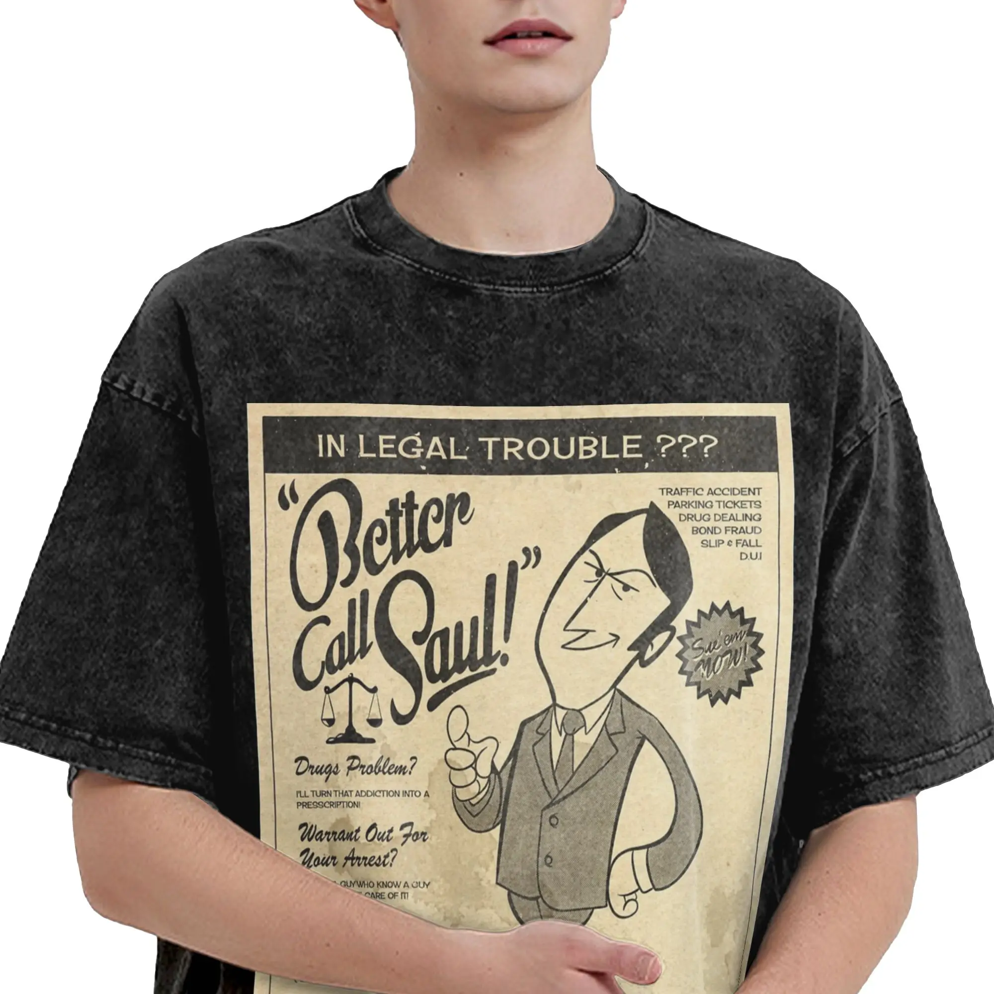 Washed T Shirt Vintage Better Call Saul Criminal Lawyer ads Hip Hop Vintage T-Shirt Harajuku Streetwear Cotton Tees for Men