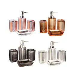 4Pcs Bath Accessory Vanity Accessory Set Clear Toilet Accessories Set Toothbrush Holder Soap Dispenser for Household Decoration