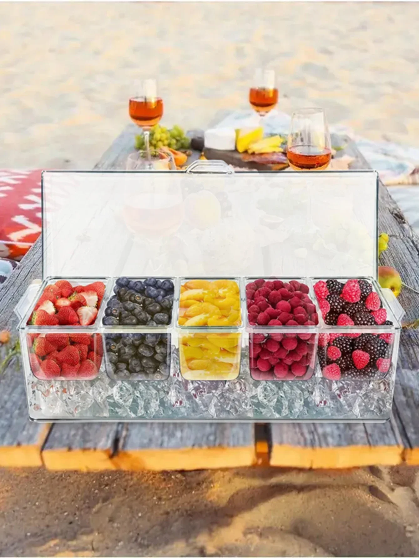 1 قطعة صينية سلطة 5 شبكات - مجموعة خادم توابل بلاستيكية شفافة مع غطاء، مناسبة للمنزل والبار والحفلات والشواء