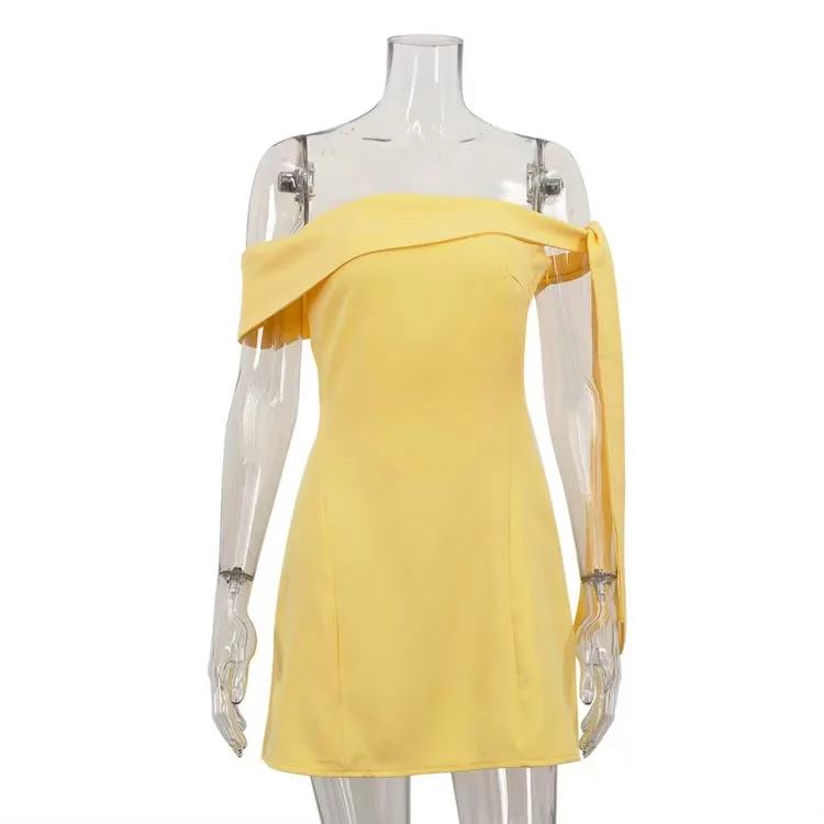 Sexy hors épaule ort Dr Faion taille haute fermeture éclair Sle sans manches robe de couleur Pure pour un usage quotidien Ele et attrayant