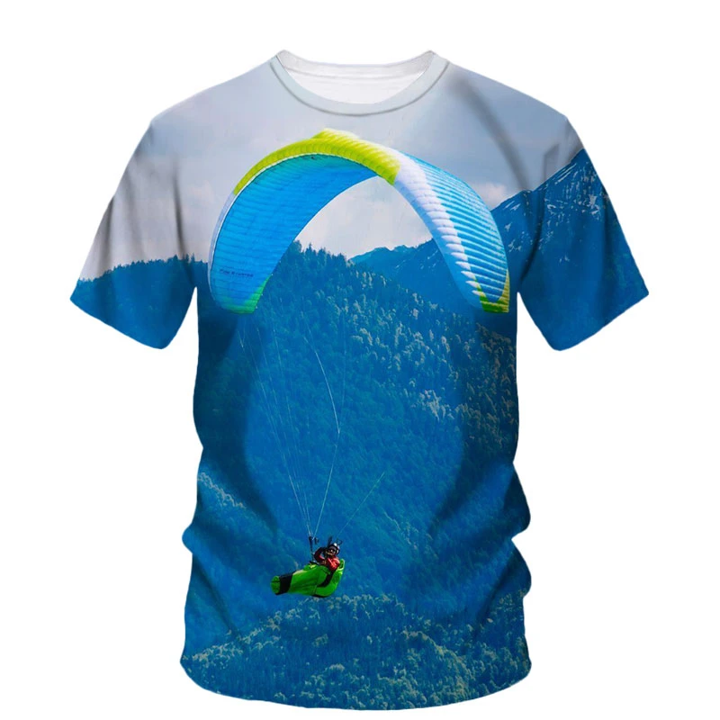 Men's 3D Stereoscopic Paragliding Sailing Shirt with Print - Fashionable Summer Street Trendy Personalized Men's Clothing