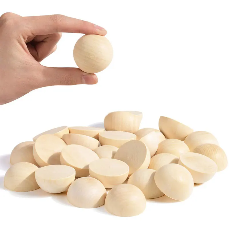 10-200Pcs Natural Half Wooden Beads 10-30mm Half Unfinished Wood Balls For  DIY Kids Arts And Craft Accessories Decoration