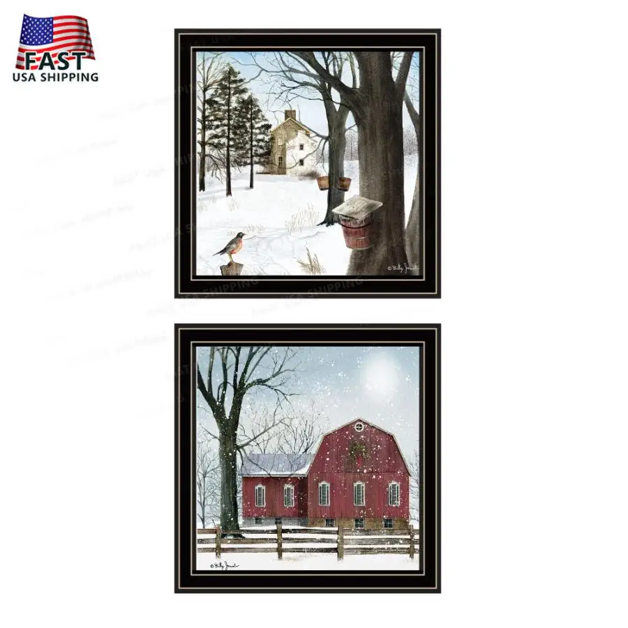 2-Piece Vignette A Little Snow Waiting for Spring Black Framed Wall Art for Living Room Bedroom Home Decor Print