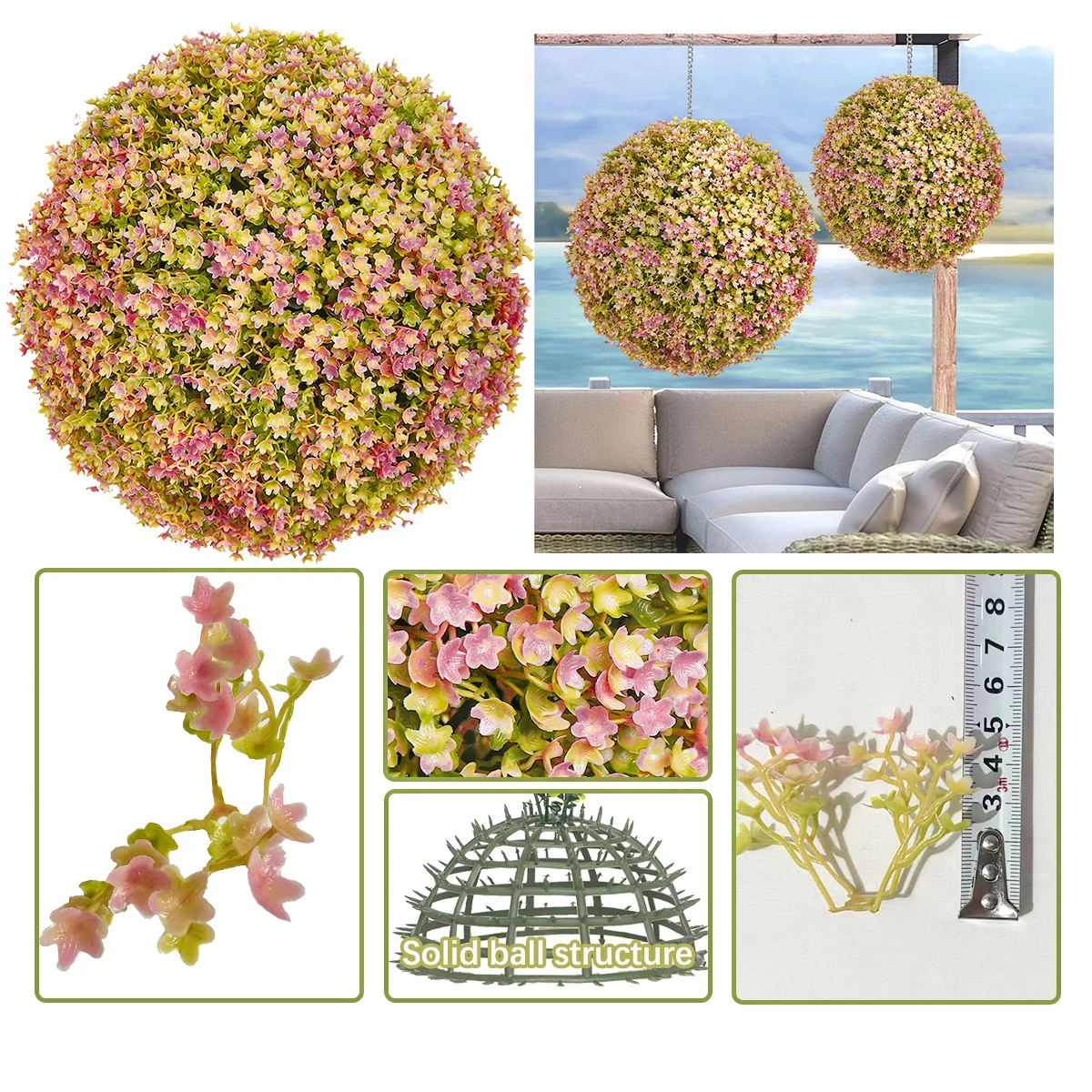 XIYA FLOWER Artificial Rose Ball Artificial Flower Ball Pink PE Material Wedding & Garden Home Decor
