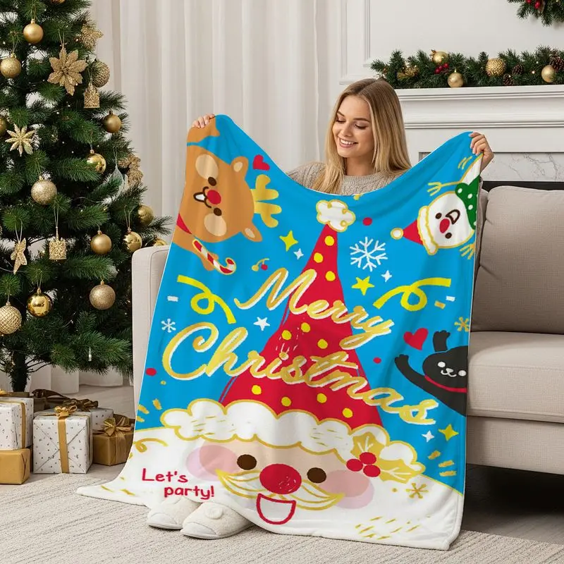 VIKAMA Christmas Family Blanket Santa Claus Making Memories Together Kids Throw for Sofa Living Room Cozy Warm Holiday Gift