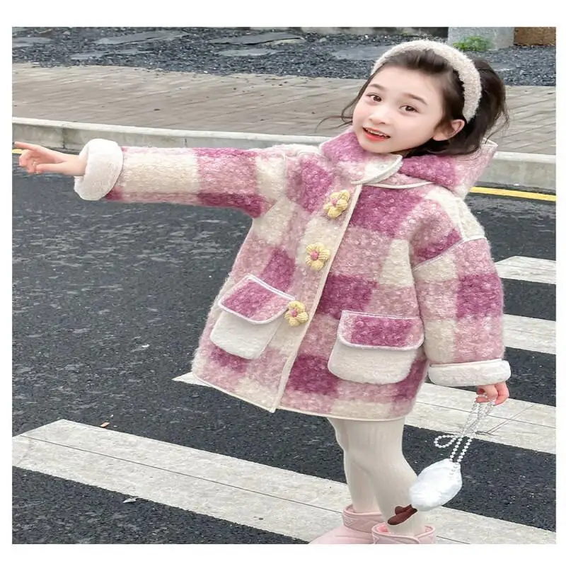 الفتيات الخريف الشتاء الدفء رشاقته معطف منقوشة مقنعين القمم معطف مريح موضة جديدة 7 إلى 12 سنة ملابس الأطفال