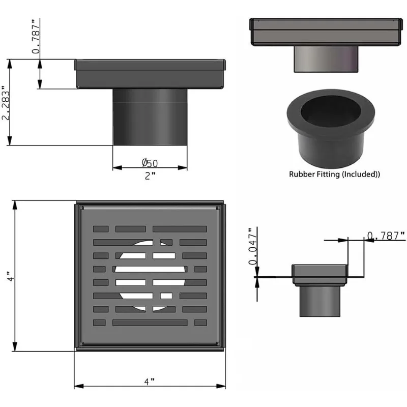 304 الفولاذ المقاوم للصدأ 4 بوصة نحى النيكل مربع دش استنزاف عدة للبلاط الطابق استنزاف صر غطاء الشعر الماسك فخ مصفاة