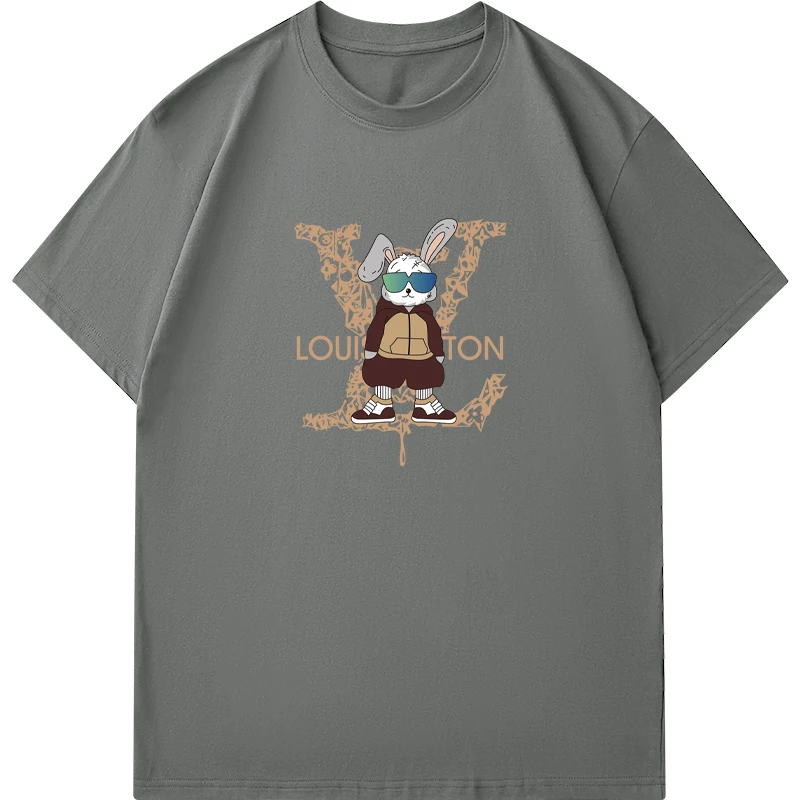 2025 العلامة التجارية العصرية القطن الثقيل قصيرة الأكمام تي شيرت للجنسين الصيف الطباعة عادية مستديرة الرقبة الراقية وسيم #4