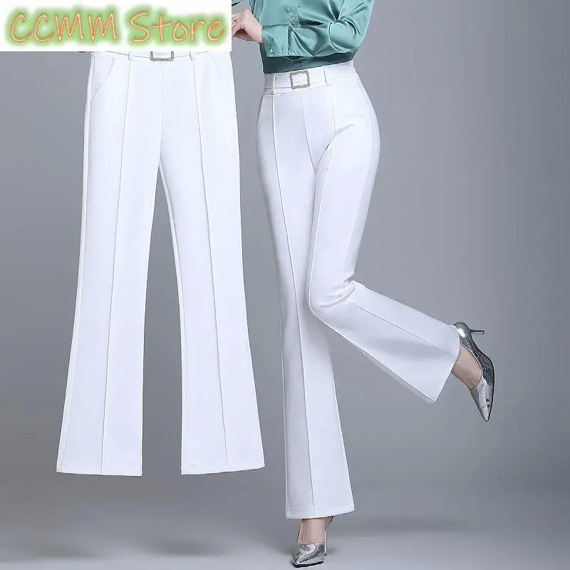 

Elegant Fashion Elastic High Waist Sashes Trousers Women 2022 New Office Lady Commute All-match Solid Color Pockets Casual Pants