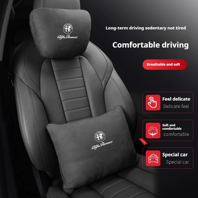 

2026 Hot Car Sticker Car Suede Headrest Neck Support Alfa Romeo Giulia Tonale Stelvio Giulietta Mito Milano 147 156 159 166 Seat