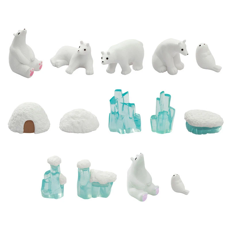 1PC Simulation Miniature Glacier Polar Bear Seal Doll Ornament Fairy Garden Accessories Home Decoration DIY Supplies