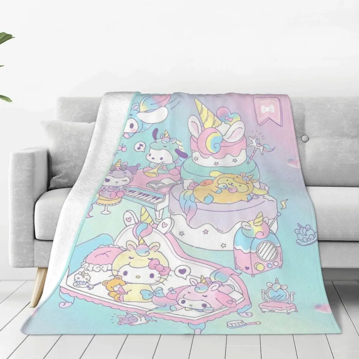 Warm Blanket Travel Sanrio Cinnamoroll Cartoon With Friends Throw Blanket Flannel Bedspread For BedroomGraphic Sofa Bed Cover