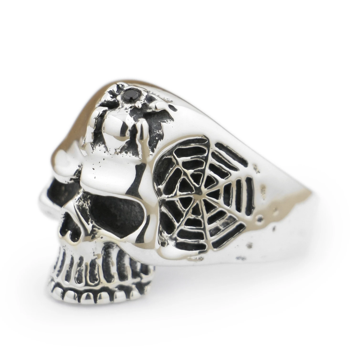 925 Sterling Silver Spider Net Skull Ring Punk Jewelry 9Q001 US Size 7~15