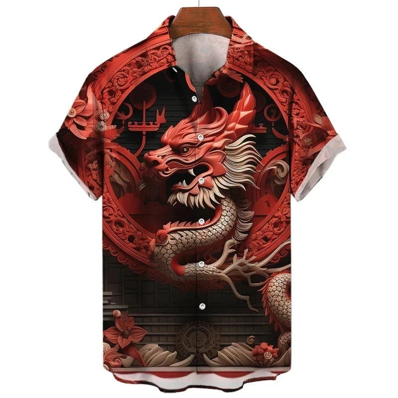 Hawaiian Dragon 3d Print Casual Flower Social Retro Shirt For Blouse Men Fashion Clothing Camisa Slim Fit Sweat Y2k Porto Cadiz