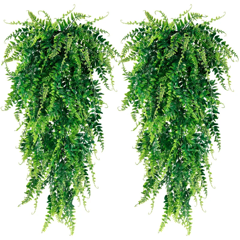 

Artificial Hanging Plants Fake Hanging Plant Faux Hanging Boston Ferns Fake Ivy Vines Greenery UV Resistant Plastic Plants
