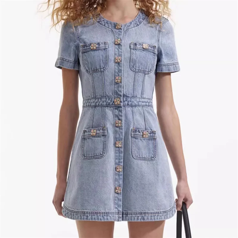 

Womens dresses 2024 Summer New Fashion Short sleeved Mini Skirt Pure cotton slim fit Short dresses y2k Denim dress Party dresses