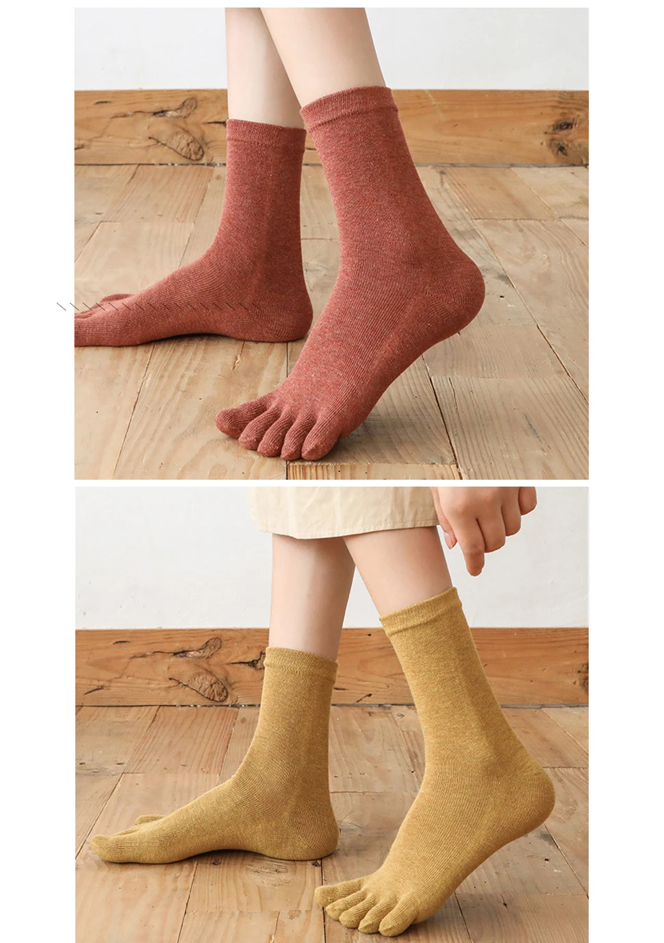 5 Paar Baumwolle 5-Finger-Kurzsocken für Damen und Mädchen, solide, schweißabsorbierend, atmungsaktiv, weich, elastisch, Harajuku-Zehensocken, 4 Jahreszeiten – Detail 5