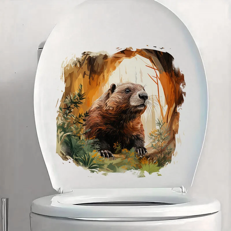 

C1263# Beaver in the Hole Self-Adhesive Toilet Stickers,Wall Decal Removable, Reusable Vinyl Car Sticker for Bathroom Decor