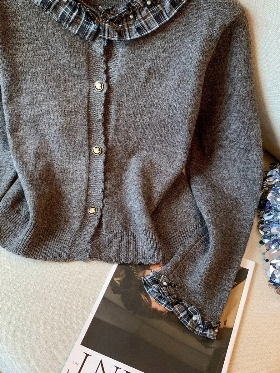 سترة نسائية محبوكة مفتوحة من Retro ey سترة نسائية ذات مظهر أذن من ort Sle سترة خريفية جديدة كورية فضفاضة بأزرار مناسبة...