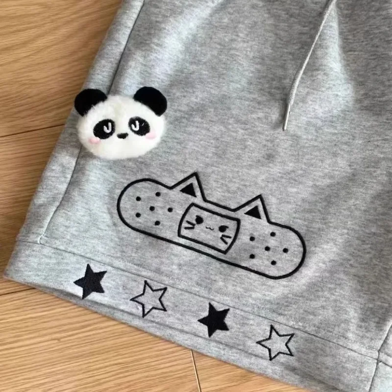 Japanese Two-dimensional Subculture Y2k Millennial Cute Abby House Cat Print Summer Five-point Wide-leg Shorts Women